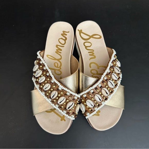 Sam Edelman Sandals Womens 7M Audrea Slide Slip On Shoes Shells Beads Platform - Picture 6 of 10